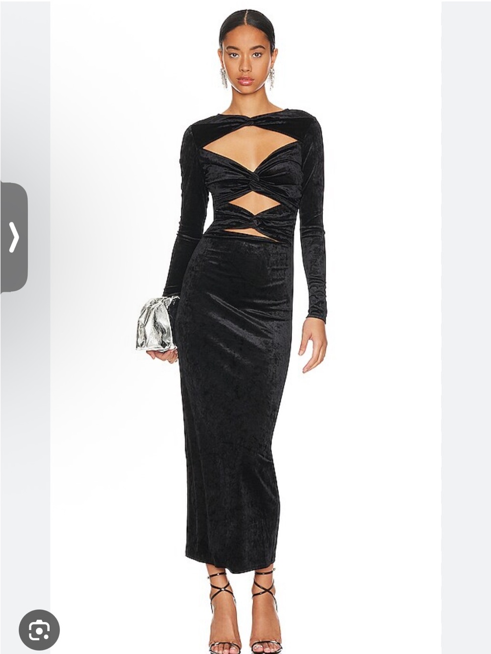 Ronny Kobo Normella Dress Womans XS Velvet Cut Out Twist Knot Black Maxi